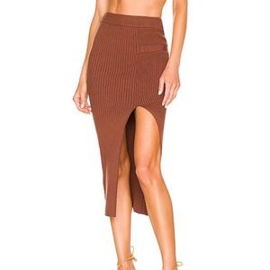 NWT Camila Coelho x Revolve Ellis Brown Ribbed Front Slit Midi Skirt - S